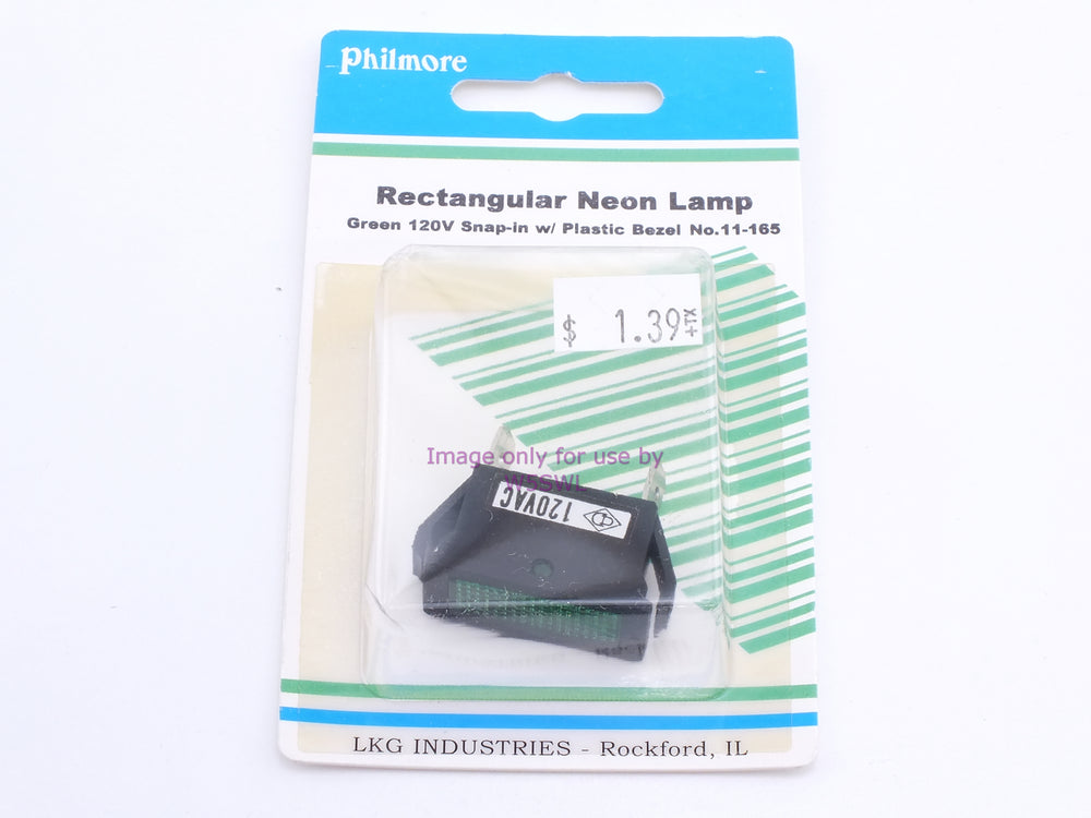 Philmore 11-165 Rect Neon Lamp Green 120V Snap-In w/Plastic Bezel (bin47) - Dave's Hobby Shop by W5SWL