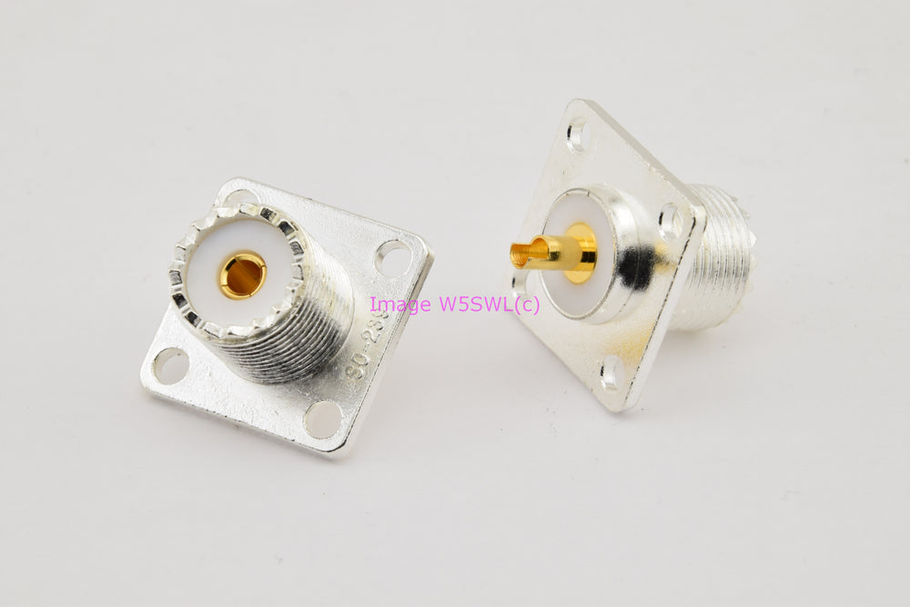 SO-239 UHF Female Chassis Connector Silver Teflon Gold 4-Hole Mount - Dave's Hobby Shop by W5SWL