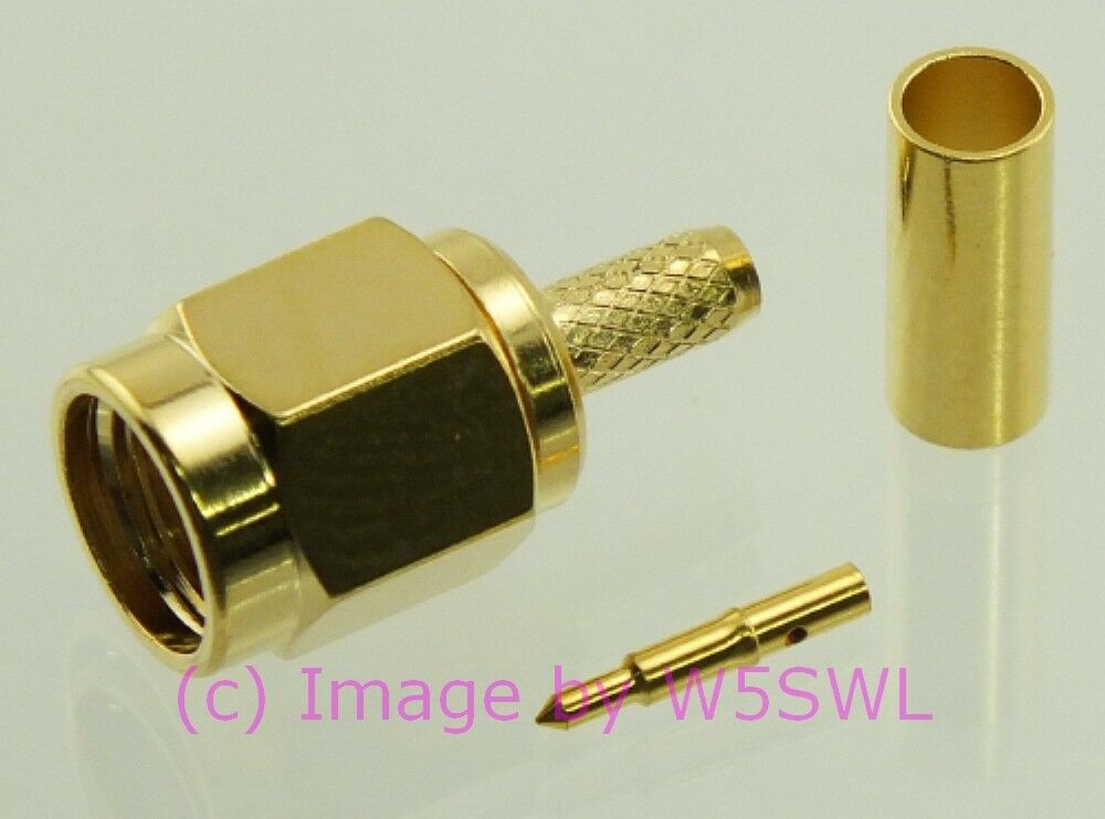 W5SWL SMA Male Coax Connector Teflon Gold Crimp RG-174 LMR-100 2-Pack - Dave's Hobby Shop by W5SWL