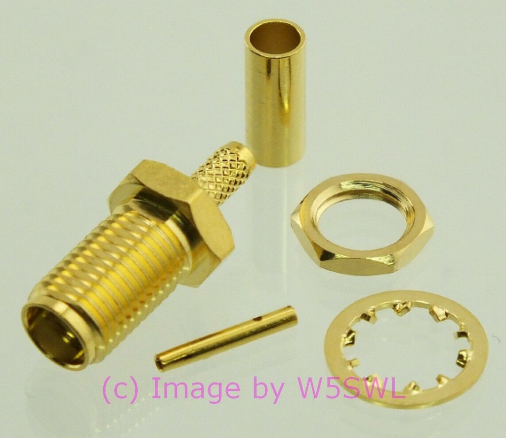W5SWL Brand SMA Female Coax Connector Chassis Bulkhead Crimp RG174 LMR-100 Gold - Dave's Hobby Shop by W5SWL
