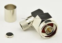 Load image into Gallery viewer, W5SWL N Male Coax Connector Crimp Right Angle HEX Shoulder RG-8 RG-213 LMR-400 - Dave's Hobby Shop by W5SWL
