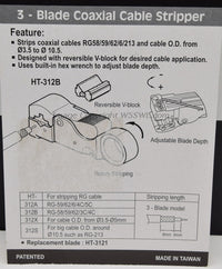 Load image into Gallery viewer, Genuine Hanlong HT-312B 3 Blade Coaxial Cable Stripper RG-58 RG-59 RG-62 RG-6 - Dave&#39;s Hobby Shop by W5SWL
