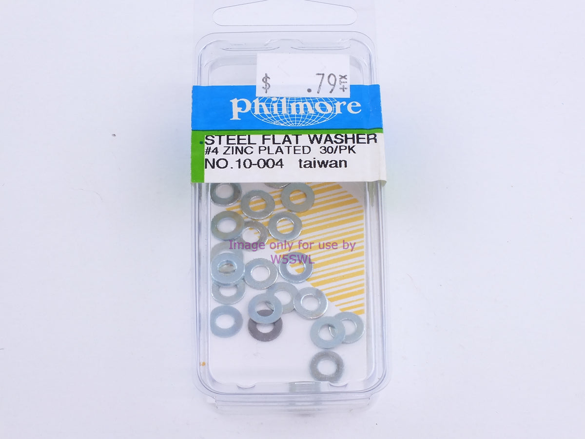 Philmore 10-004 Steel Flat Washer #4 Zinc Plated 30Pk (bin100) - Dave's Hobby Shop by W5SWL