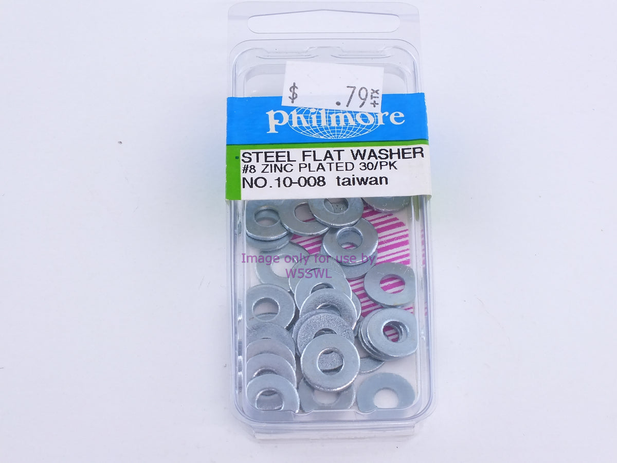 Philmore 10-008 Steel Flat Washer #8 Zinc Plated 30Pk (bin100) - Dave's Hobby Shop by W5SWL