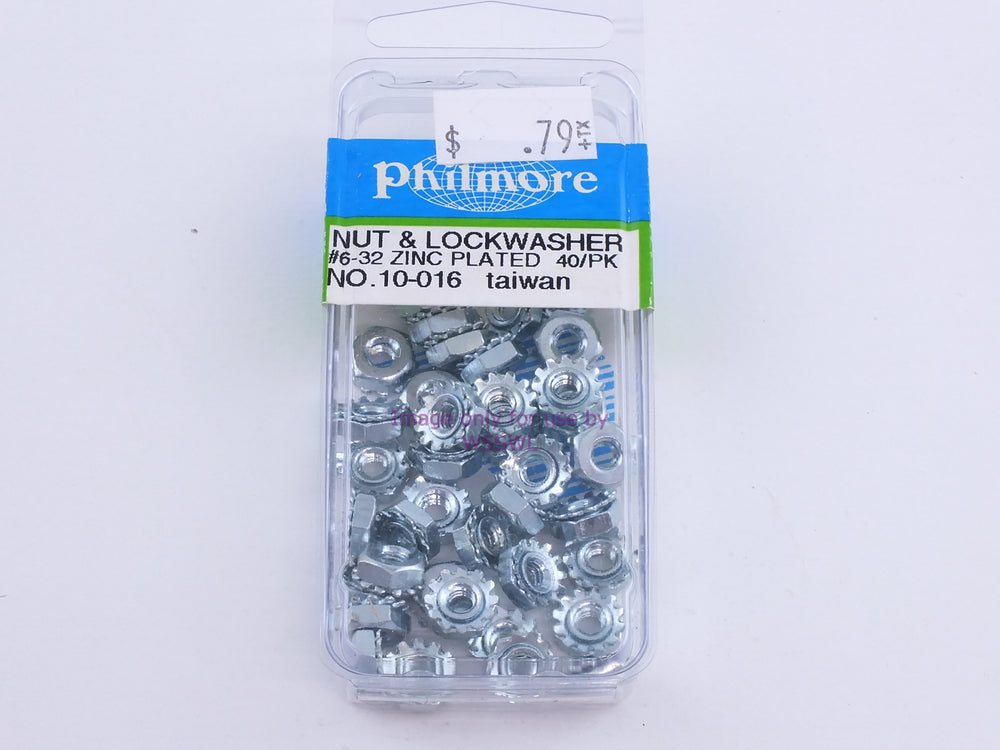 Philmore 10-016 Nut & Lockwasher #6-32 Zinc Plated 40Pk (bin100) - Dave's Hobby Shop by W5SWL