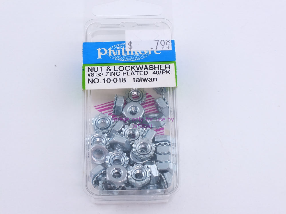 Philmore 10-018 Nut & Lockwasher #8-32 Zinc Plated 40Pk (bin100) - Dave's Hobby Shop by W5SWL