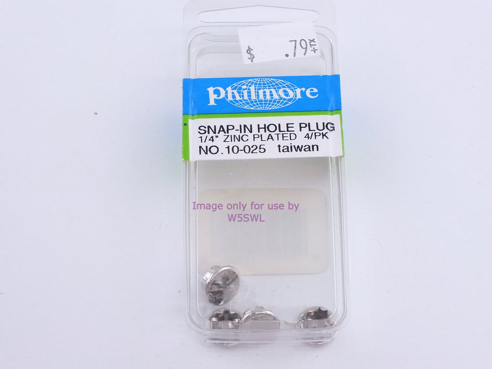 Philmore 10-025 Snap-In Hole Plug 1/4" Zinc Plated 4Pk (bin100) - Dave's Hobby Shop by W5SWL