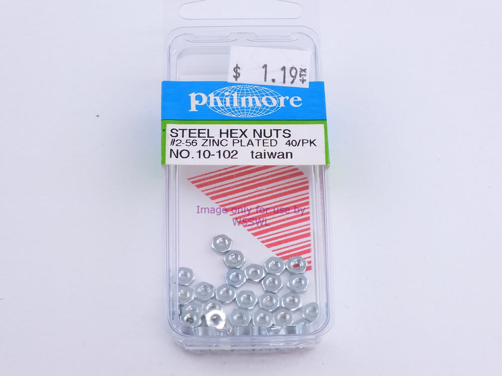 Philmore 10-102 Steel Hex Nuts #2-56 Zinc Plated 40Pk (bin101) - Dave's Hobby Shop by W5SWL