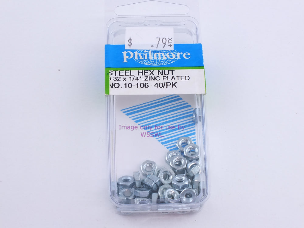 Philmore 10-106 Steel Hex Nuts #6-32 x 1/4"-Zinc Plated 40Pk (bin101) - Dave's Hobby Shop by W5SWL