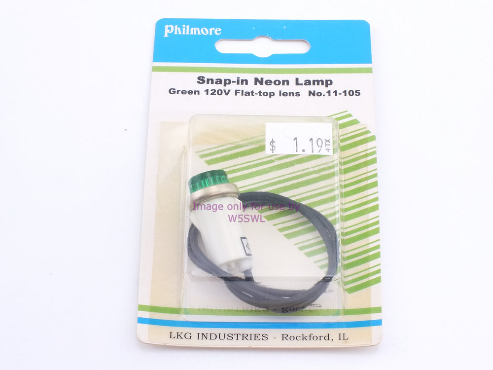 Philmore 11-105 Snap-In Neon Lamp Green 120V Flat-Top Lens (bin44) - Dave's Hobby Shop by W5SWL