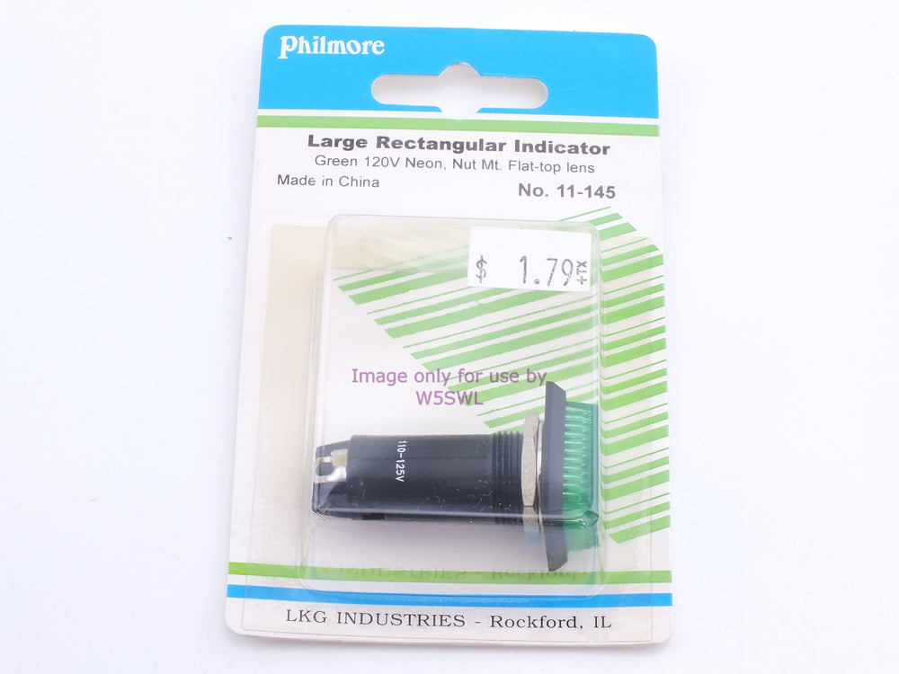 Philmore 11-145 Large Rect. Indicator Green 120V Neon Nut Mt. Flat-Top Lens (bin45) - Dave's Hobby Shop by W5SWL