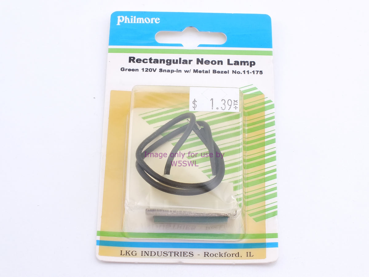 Philmore 11-175 Rect Neon Lamp Green 120V Snap-In w/Metal Bezel (bin47) - Dave's Hobby Shop by W5SWL