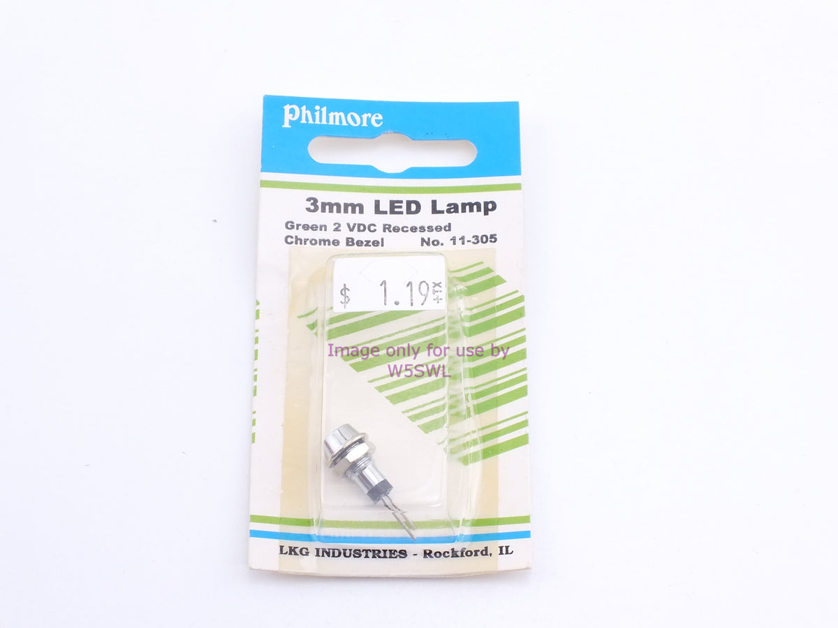 Philmore 11-305 3mm LED Lamp Green 2VDC Recessed Chrome Bezel (bin52) - Dave's Hobby Shop by W5SWL