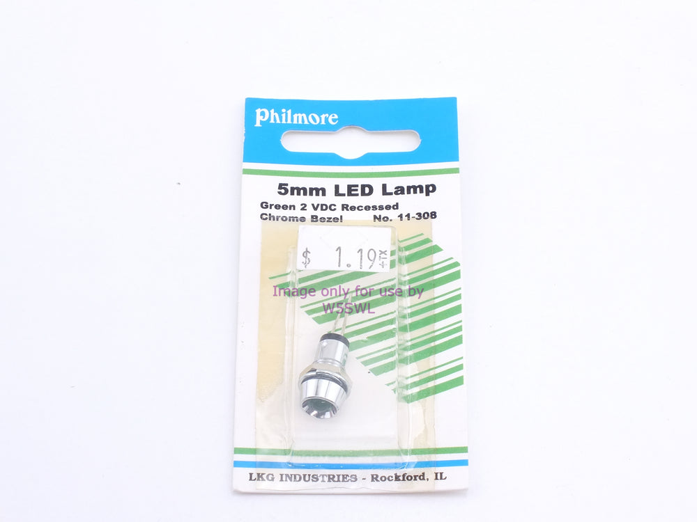 Philmore 11-308 5mm LED Lamp Green 2VDC Recessed Chrome Bezel (bin52) - Dave's Hobby Shop by W5SWL
