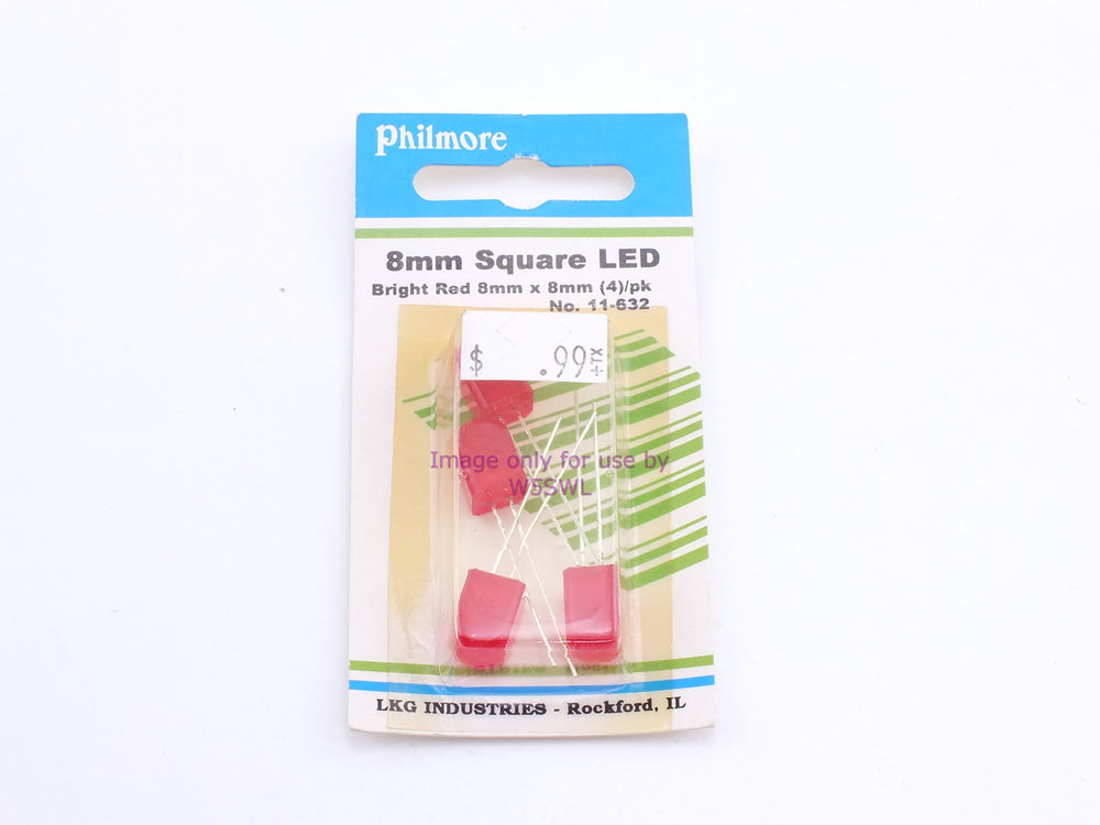 Philmore 11-632 8mm Square LED Bright Red 8mm x 8mm 4Pk (bin57) - Dave's Hobby Shop by W5SWL
