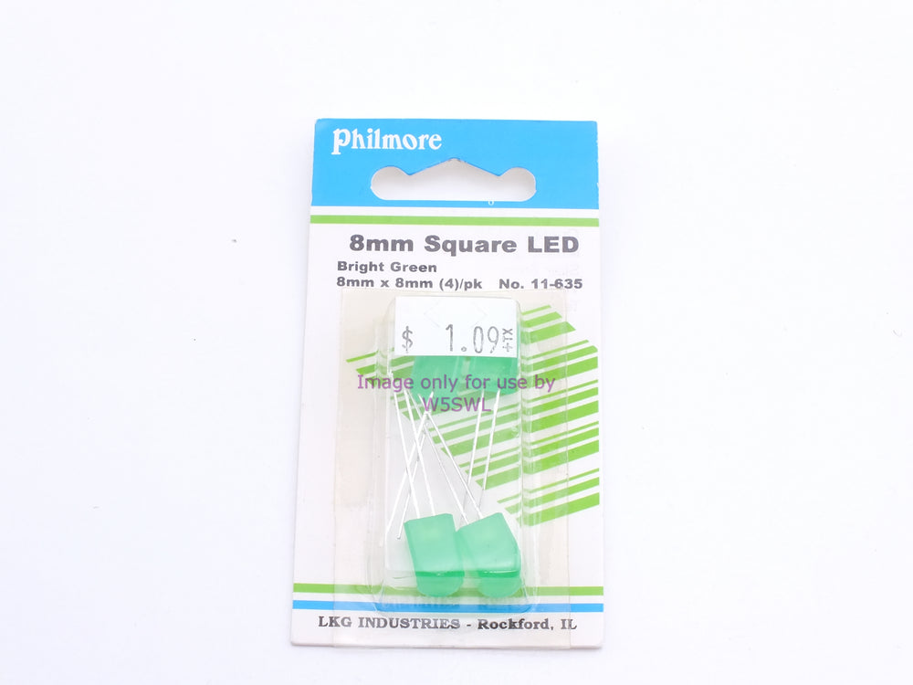 Philmore 11-635 8mm Square LED Bright Green 8mm x 8mm 4Pk (bin57) - Dave's Hobby Shop by W5SWL