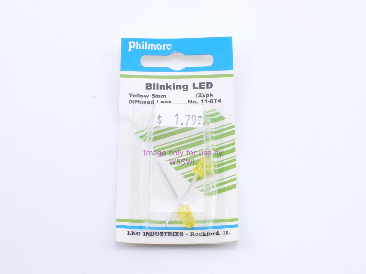 Philmore 11-674 Blinking LED Yellow 5mm Diffused Lens 2Pk (bin57) - Dave's Hobby Shop by W5SWL