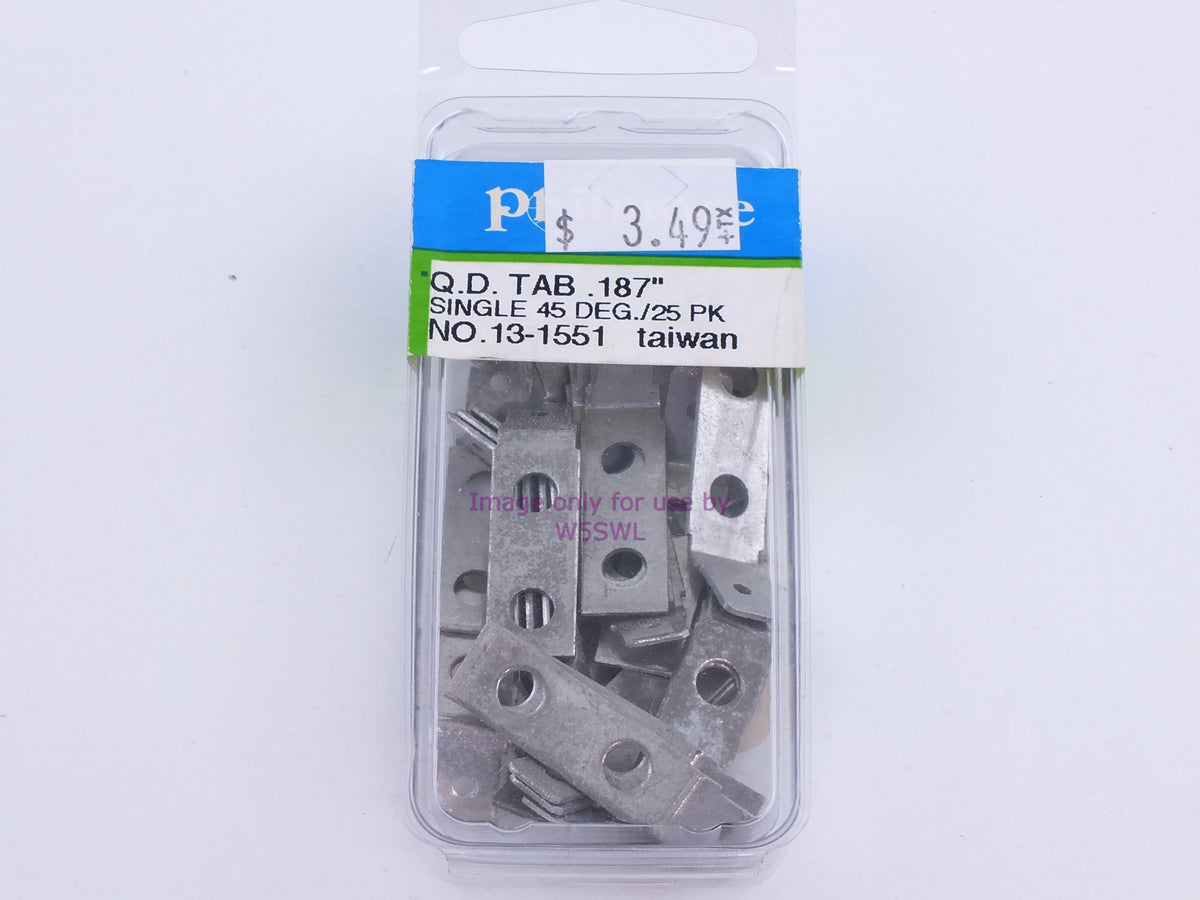 Philmore 13-1551 Q.D. Tab .187" Single 45 Deg./25Pk (bin101) - Dave's Hobby Shop by W5SWL