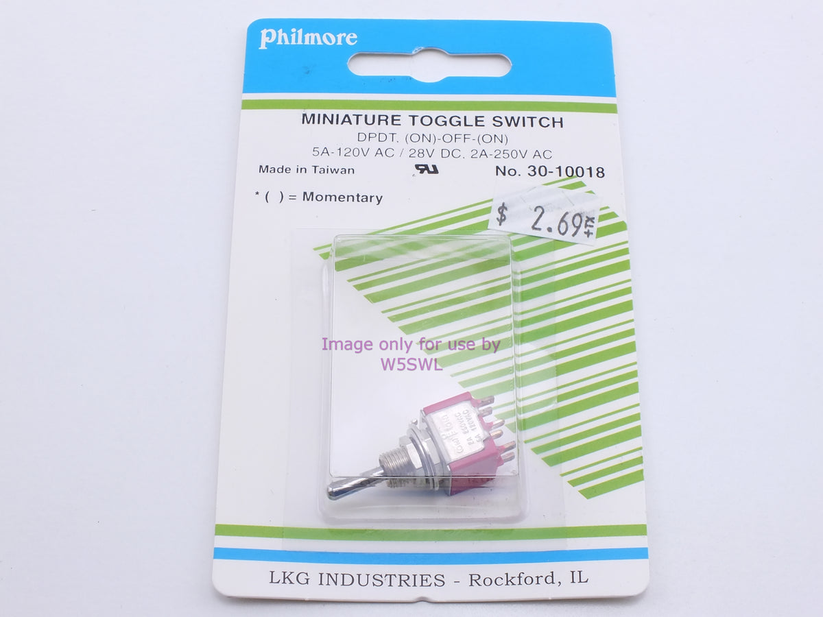 Philmore 30-10018 Mini Toggle Switch DPDT (On)-Off-(On) Momentary 5A-120VAC/28VDC (bin21) - Dave's Hobby Shop by W5SWL