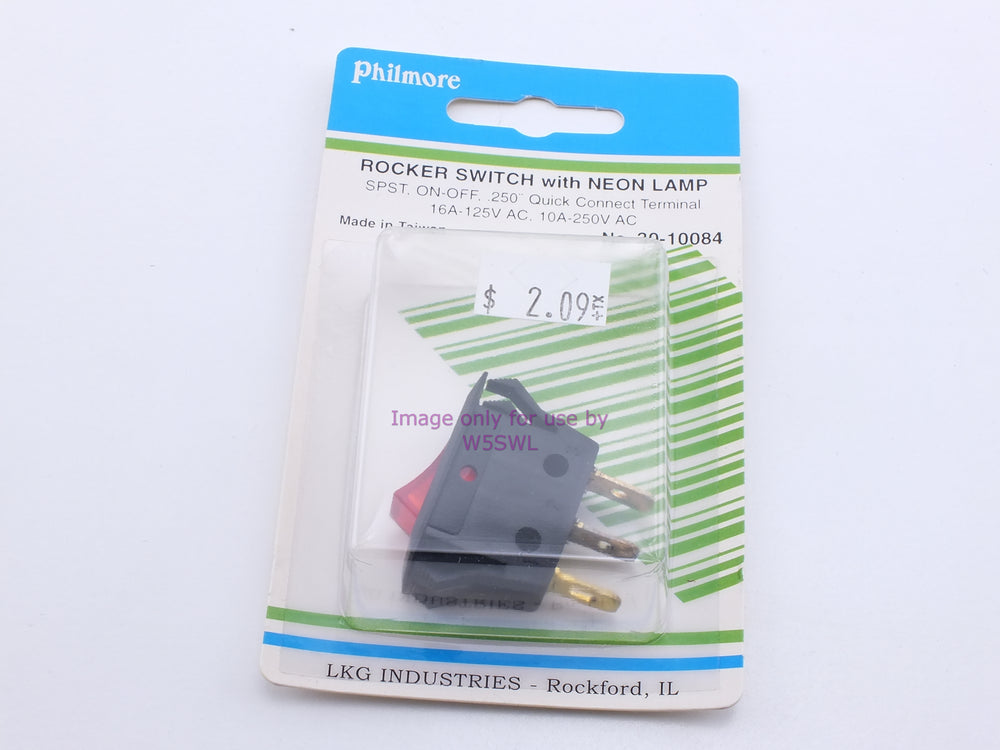 Philmore 30-10084 Rocker Switch w/ Neon Lamp SPST On-Off .250" Quick Connect 16A-125VAC (bin23) - Dave's Hobby Shop by W5SWL