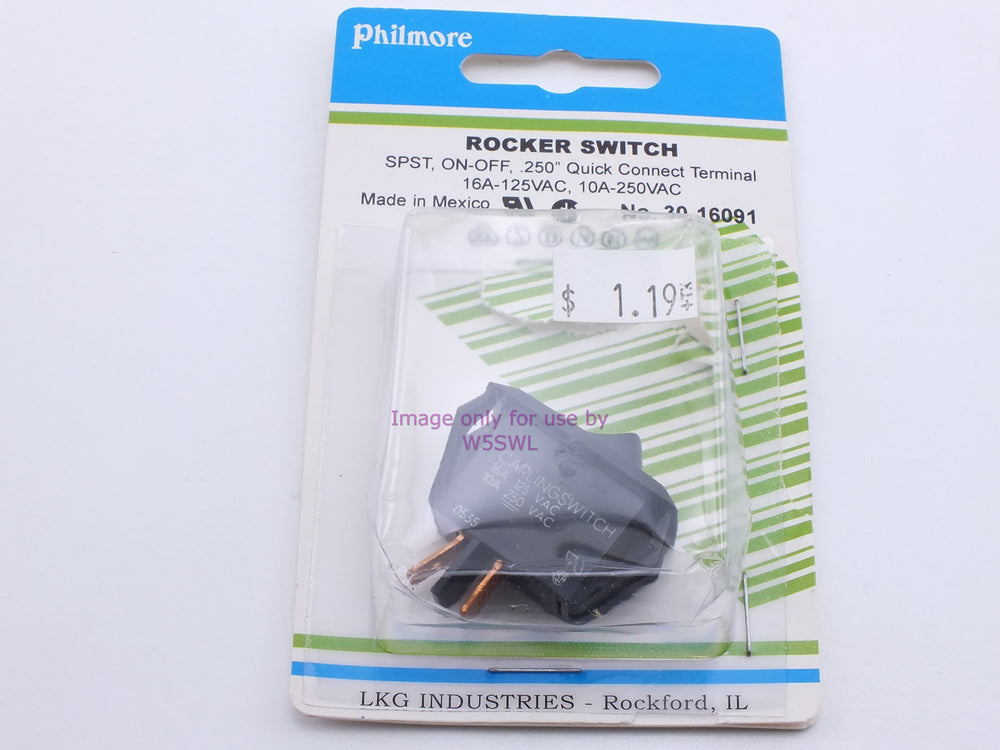 Philmore 30-16091 Rocker Switch SPST On-Off .250" Quick Connect 16A-125VAC (bin25) - Dave's Hobby Shop by W5SWL