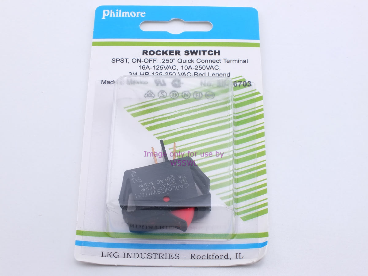 Philmore 30-16703 Rocker Switch SPST On-Off .250" Quick Connect 16A-125VAC Red Legend (bin25) - Dave's Hobby Shop by W5SWL
