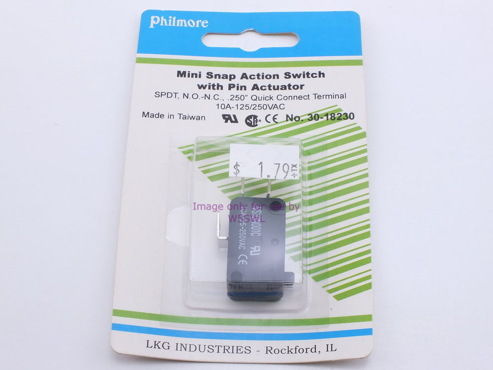 Philmore 30-18230 Mini Snap Action Switch w/Pin Actuator SPDT N.O.-N.C. .250" Quick Connect 10A-125/250VAC (bin26) - Dave's Hobby Shop by W5SWL