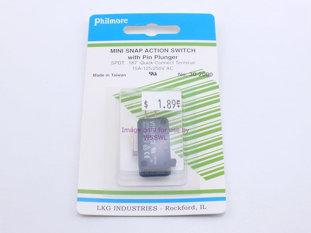 Philmore 30-2000 Mini Snap Action Switch w/ Pin Plunger SPDT .187" Quick Connect 15A-125/250VAC (bin20) - Dave's Hobby Shop by W5SWL