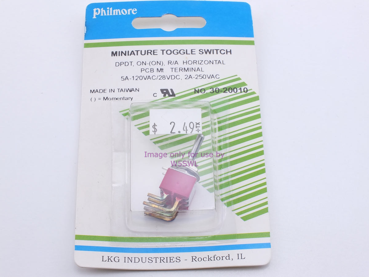 Philmore 30-20010 Mini Toggle Switch DPDT On-(On) Momentary R/A Horizontal PCB Mt. 5A-120VAC/28VDC (bin27) - Dave's Hobby Shop by W5SWL
