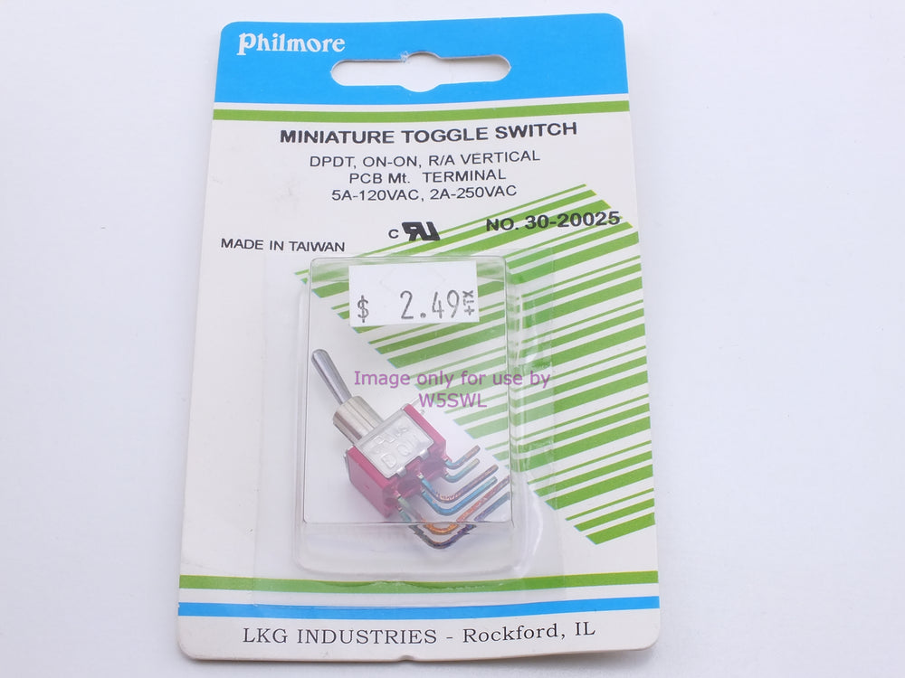 Philmore 30-20025 Mini Toggle Switch DPDT On-On R/A Vertical PCB Mt. 5A-120VAC (bin27) - Dave's Hobby Shop by W5SWL
