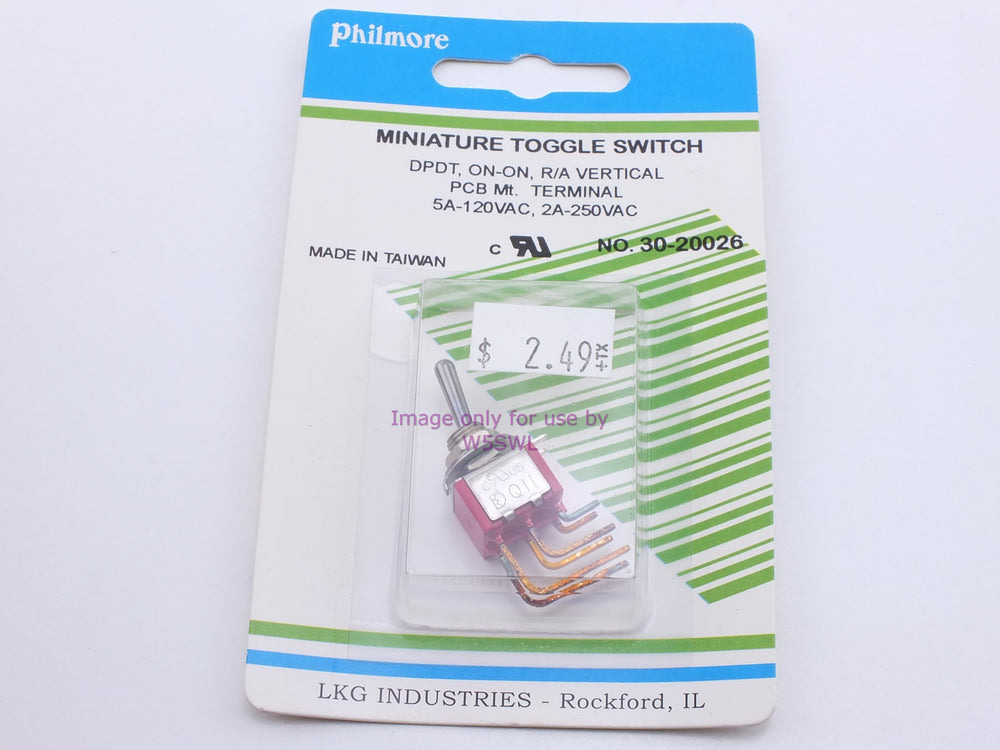 Philmore 30-20026 Mini Toggle Switch DPDT On-On R/A Vertical PCB Mt. 5A-120VAC (bin27) - Dave's Hobby Shop by W5SWL