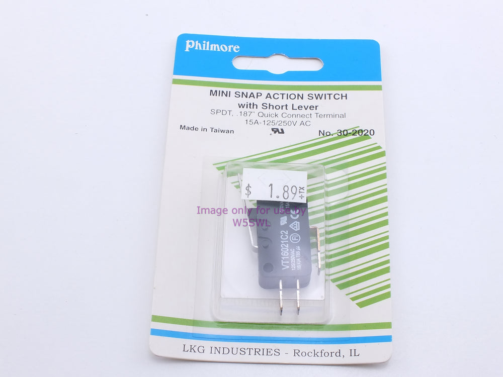 Philmore 30-2020 Mini Snap Action Switch w/ Short Lever SPDT .187" Quick Connect 15A-125/250VAC (bin20) - Dave's Hobby Shop by W5SWL