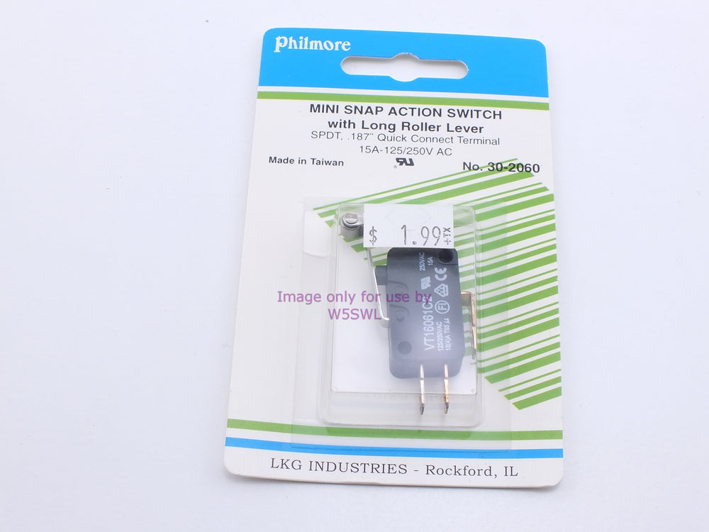 Philmore 30-2060 Mini Snap Action Switch w/ Long Roller Lever SPDT .187" Quick Connect 15A-125/250VAC (bin20) - Dave's Hobby Shop by W5SWL