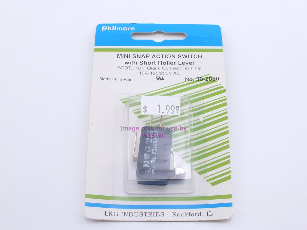 Philmore 30-2080 Mini Snap Action Switch w/ Short Roller Lever SPDT .187" Quick Connect 15A-125/250VAC (bin20) - Dave's Hobby Shop by W5SWL