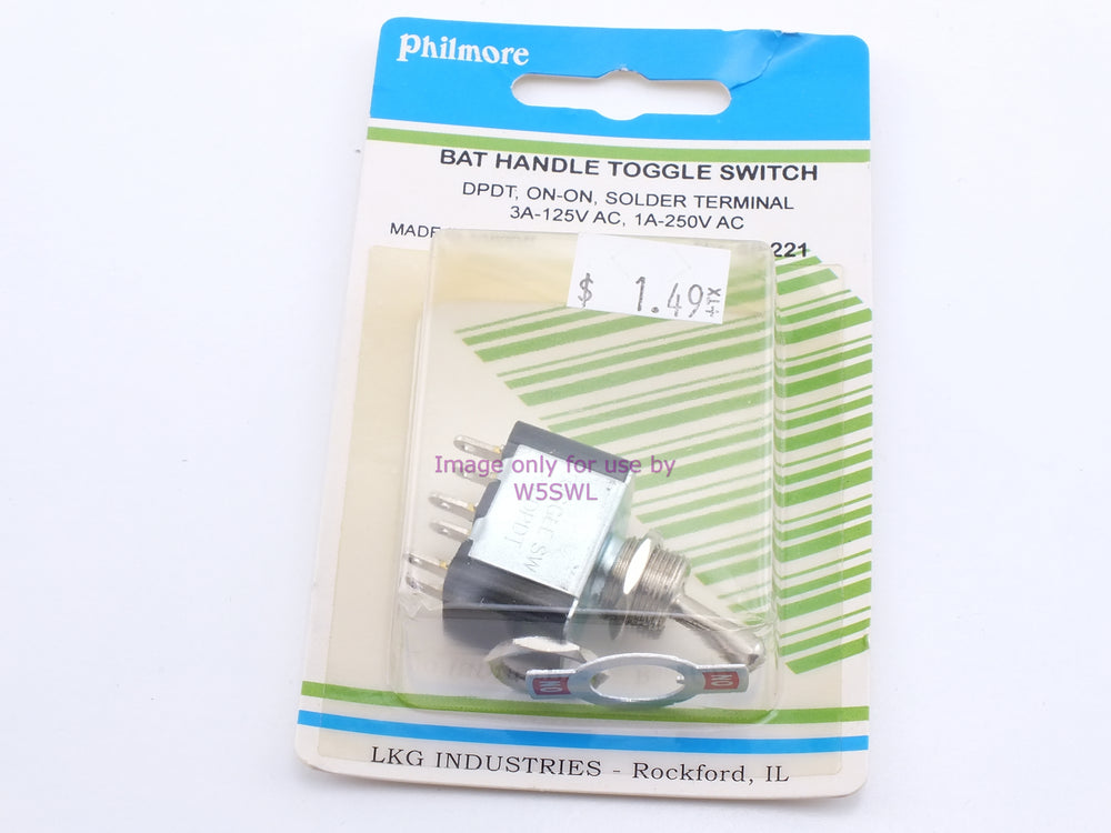 Philmore 30-221 Bat Handle Toggle Switch DPDT On-On Solder 3A-125VAC (bin16) - Dave's Hobby Shop by W5SWL