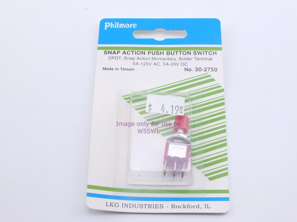 Philmore 30-2750 Snap Action Push Button Switch DPDT Snap Action Momentary Solder 5A-125VAC (bin20) - Dave's Hobby Shop by W5SWL