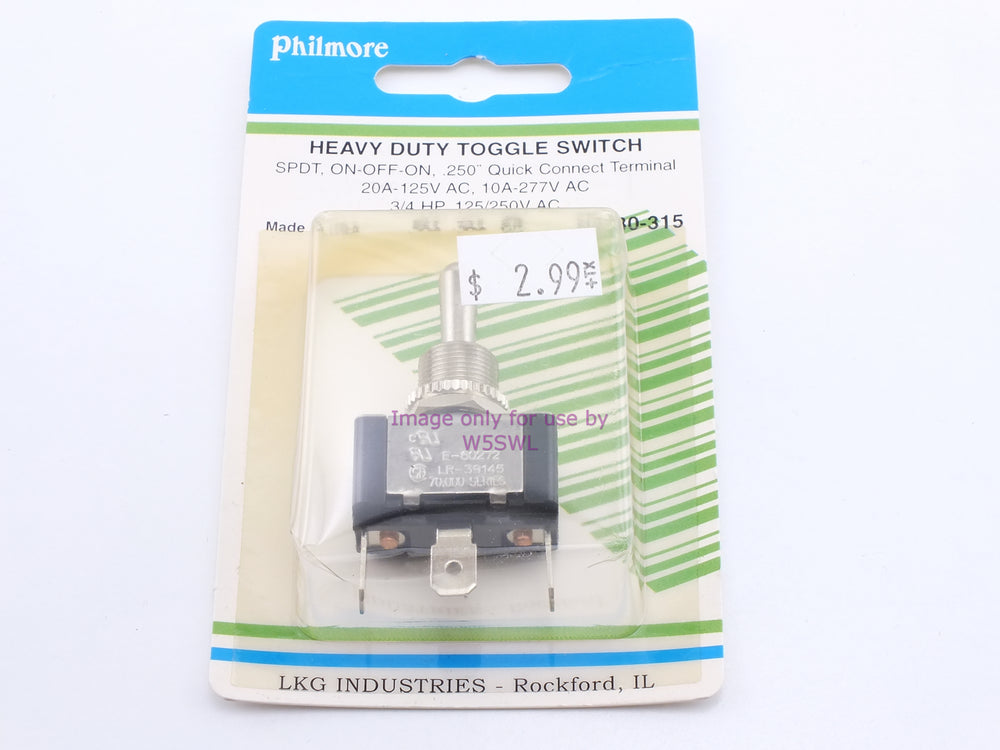 Philmore 30-315 Heavy Duty Toggle Switch SPDT On-Off-On .250" Quick Connect 20A-125VAC (bin16) - Dave's Hobby Shop by W5SWL