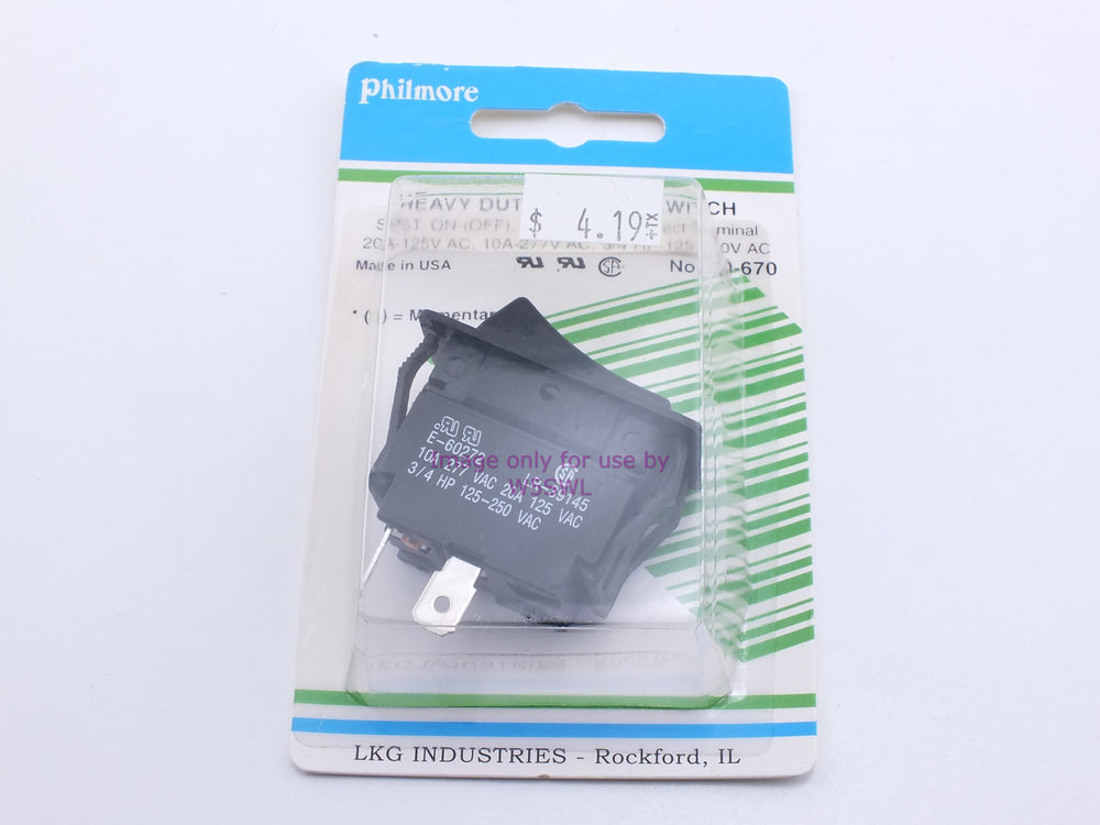 Philmore 30-670 Heavy Duty Rocker Switch SPST On-(Off) Momentary .250" Quick Connect 20A-125VAC (bin17) - Dave's Hobby Shop by W5SWL
