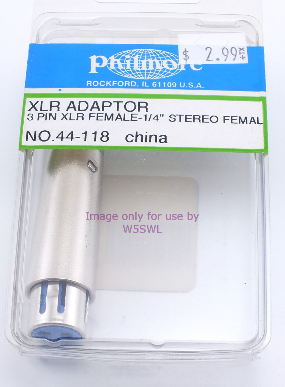 Philmore 44-118 XLR Adapter 3 Pin XLR Female to 1/4" Stereo Female (Bin2) - Dave's Hobby Shop by W5SWL