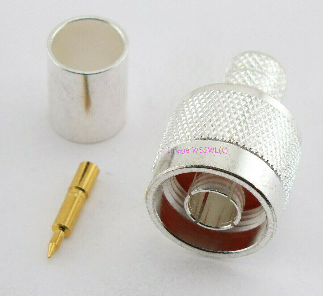 N Male LMR-400 Silver Teflon Gold Crimp On Coax Connector - Dave's Hobby Shop by W5SWL