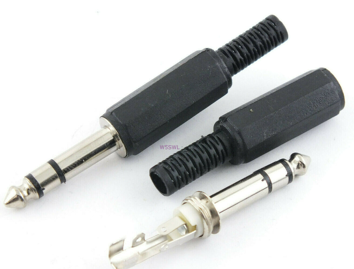 Phone Plug 1/4" 6.35mm Stereo BLACK 5-Pack - Dave's Hobby Shop by W5SWL