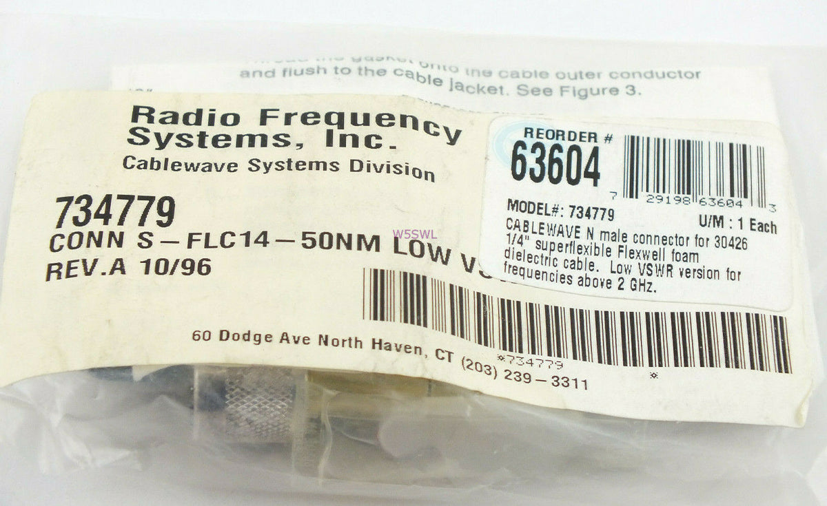 RFS Cablewave 734779 N Male Connector for S-FLC 14-50J 1/4" Superflex - Dave's Hobby Shop by W5SWL