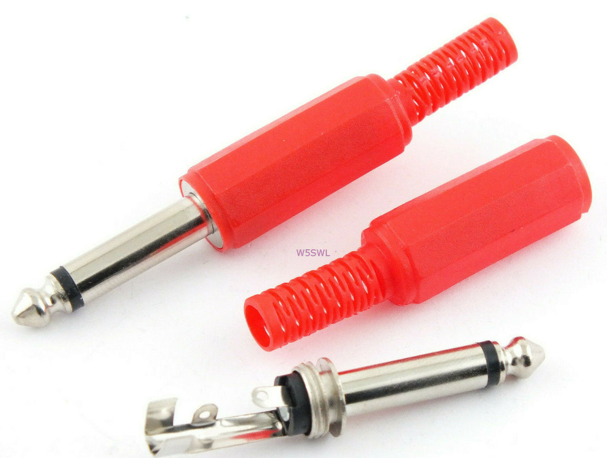 Phone Plug 1/4" 6.35mm Mono RED 5-Pack - Dave's Hobby Shop by W5SWL