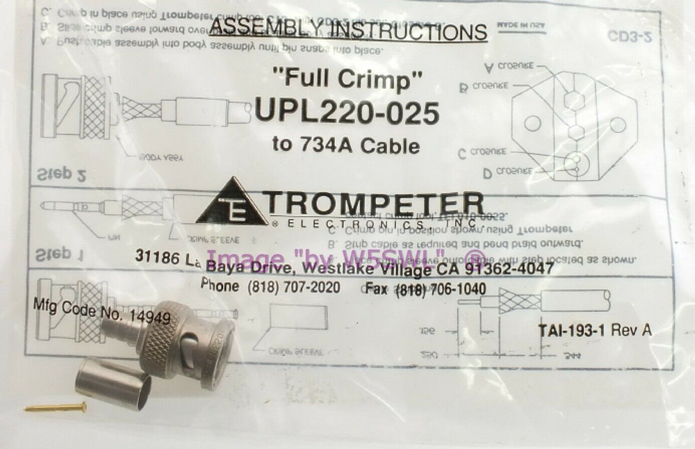 Trompeter UPL220-025 BNC Male for 734A DS3 Cables - Dave's Hobby Shop by W5SWL