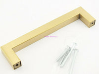 Load image into Gallery viewer, Cabinet Equipment Gear Handles 5-1/2&quot; Long Square Tube Brushed Brass Color - Dave&#39;s Hobby Shop by W5SWL
