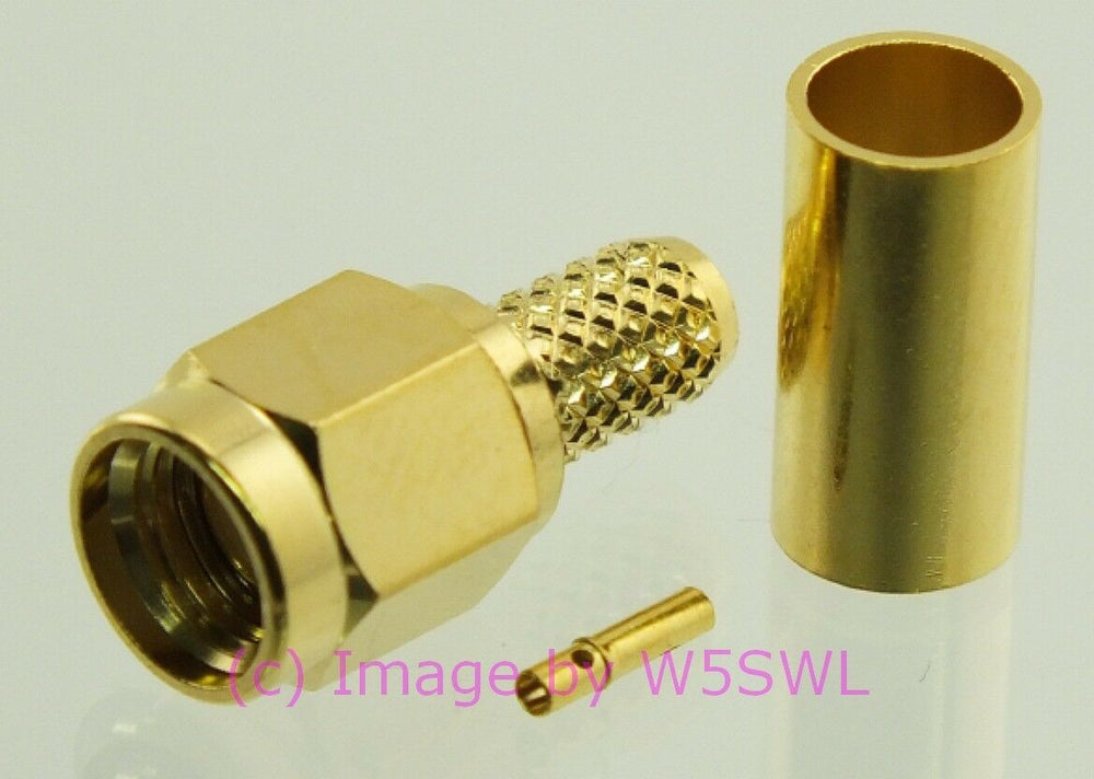 W5SWL SMA Reverse Polarity Male Coax Connetor Crimp RG-58 LMR-195 GOLD 2-Pk - Dave's Hobby Shop by W5SWL
