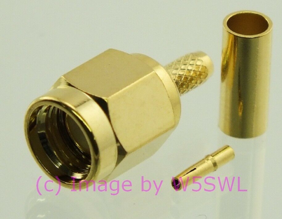 W5SWL SMA Reverse Polarity Male Connector Crimp RG-174 LMR-100 Gold 2-PK - Dave's Hobby Shop by W5SWL