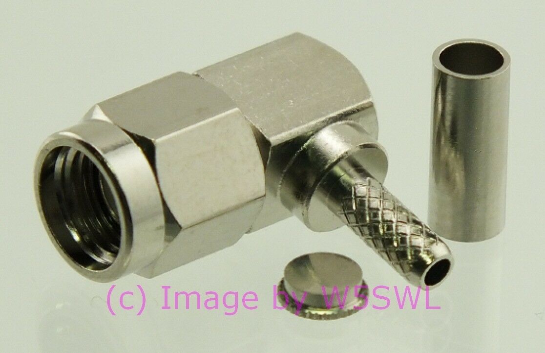 W5SWL SMA Reverse Polarity Male Connector Crimp 90 Deg RG-174 LMR-100 2-Pack - Dave's Hobby Shop by W5SWL