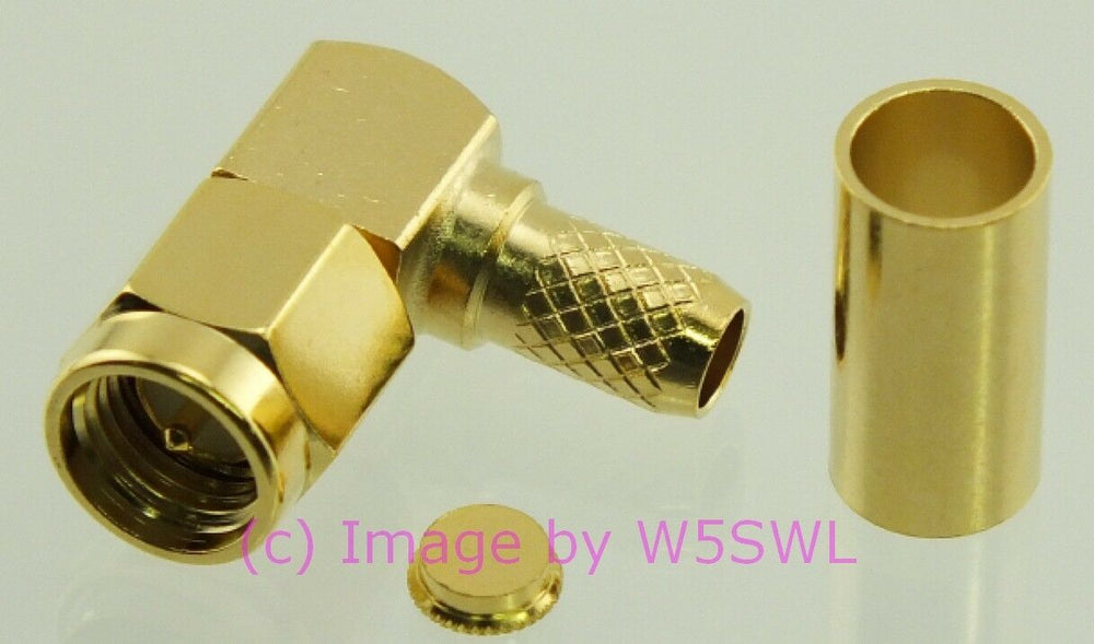 W5SWL SMA Male Coax Connector 90 Deg  Right Angle RG-58 LMR-195 Crimp GOLD 2-PACK - Dave's Hobby Shop by W5SWL