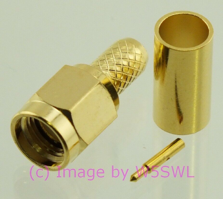 W5SWL Brand SMA Male Coax Connector Crimp RG-58 LMR-195 GOLD - Dave's Hobby Shop by W5SWL
